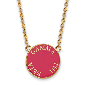 Sterling Gold-plate Gamma Phi Beta Text Large  Enamel Pendant 18" Necklace